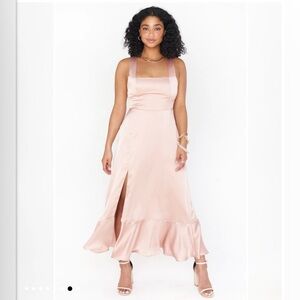 Mumu Claire Midi Dress - Rose Gold Luxe Satin